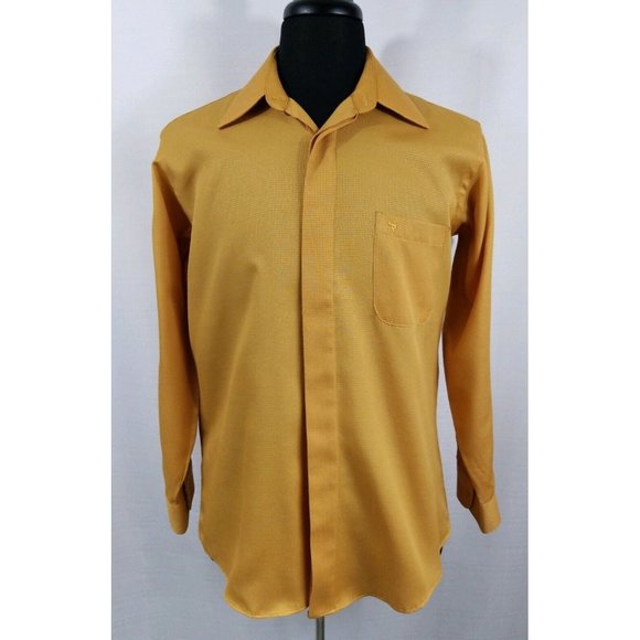 Stacy Adams Mens 15.5 Neck Long Sleeve Business Hidden Button Dress Shirt Gold - Picture 1 of 12